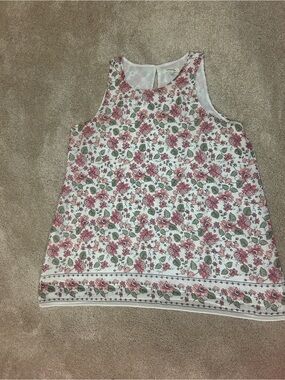 Max Studio Floral Sleeveless Tank - White, Pink & Green